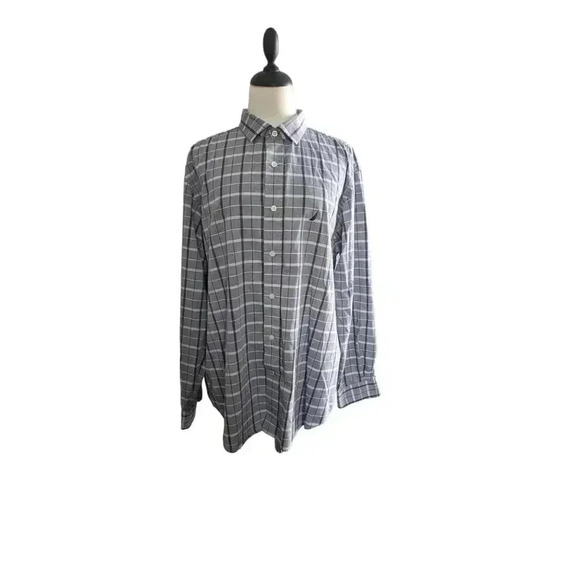 Nautica Dress Shirt Men's XL Blue and Gray Plaid Button Down Long Sleeve - Picture 1 of 7